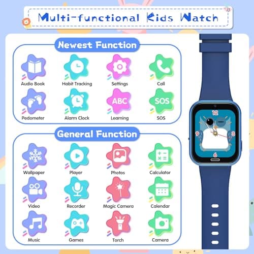 Montre Connectée Enfant 19 Jeux- Smartwatch Téléphone pour Fille Garçon avec Appel SOS, Jeux, Pédomètre, Appareil Photo, Musique, Lampe Poche, Montre Intelligente pour Enfants de 3-12 Ans (Bleu)