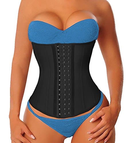 YIANNA Gaine Amincissante Ventre Plat Femme Long Torse Corset Minceur Invisible Latex Waist Trainer Ceinture Serre Taille Bustier Noir,110688 Size XS