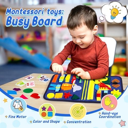 Gontence Busy Board Montessori - Jouet Enfant 2 3 Ans - Jeux Montessori 1 an - Jouet Bebe - Activite Enfant Livre Jouet Sensoriel Cadeau Fille Garcon