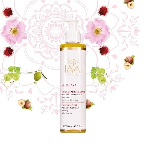 TAAJ | Huile Démaquillante - HIMALAYA | Douce & Fondante | Soin en profondeur Nettoyant & Hydratant | Nettoie & Élimine les impuretés | Peau nette, douce & apaisée | Tous types de peaux | Vegan |200ml