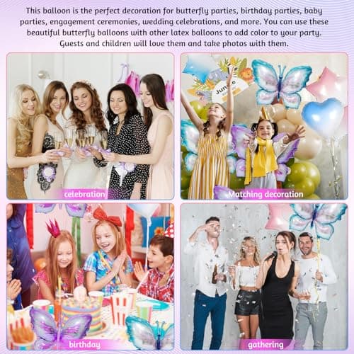 Ballons en Papier Aluminium Papillon, 8 Pièces Ballons Theme Anniversaire Papillon Ballons à Motif Papillon, pour Filles Fête à Thème Papillon Fête de Jardin Anniversaire Mariage (B)