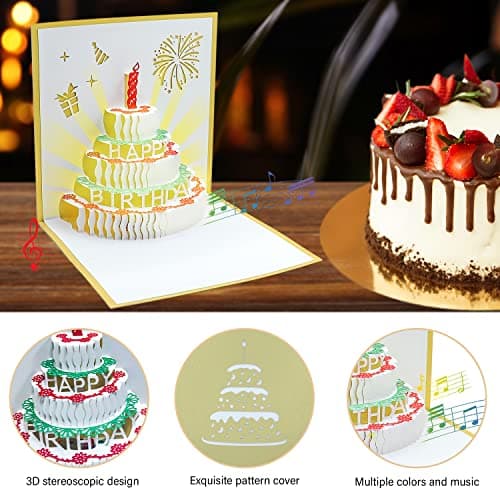 Carte Anniversaire 3D,Carte Pop Up Anniversaire,Carte d'Anniversaire Musique Avec Enveloppe,Carte Anniversaire Femme Homme Fille Anniversaire