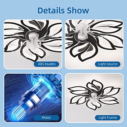 WDENI Ventilateur De Plafond Avec Lampe, Ventilateur De Plafond Led Flower Shape Bedroom Plafonnier Télécommande Dimming Timing 6 Wind Speed Salon Ventilateur Plafonnier ventilateur plafond