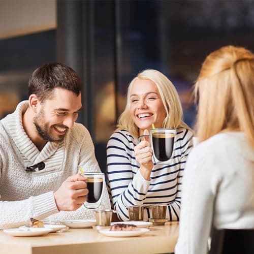 autumndeer Tasses en verre à cappuccino, lot de 4 tasses à espresso à double paroi, tasses à café en verre isolées avec 4 cuillères, tasses en verre transparent pour latte, cappuccino (350ml)
