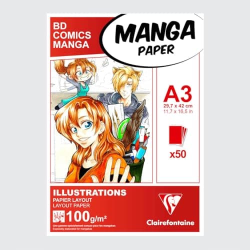 Clairefontaine 94043C Bloc Encollé Papier Manga et Illustration - 50 Feuilles Papier Dessin Blanc Extra Lisse A3 29,7x42 cm 100g - Papier idéal pour le Dessin au Feutre à Alcool