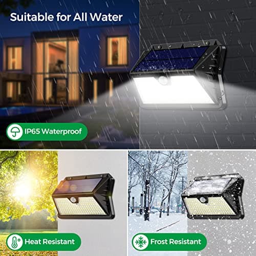 OUILA Lampe Solaire Exterieur, 【4 Pack】 3 Modes Projecteur Eclairage Avec Detecteur, 185 LED Spot Solaire IP65 Etanche Lumiere Solaire pour Jardin, Garage, Patio