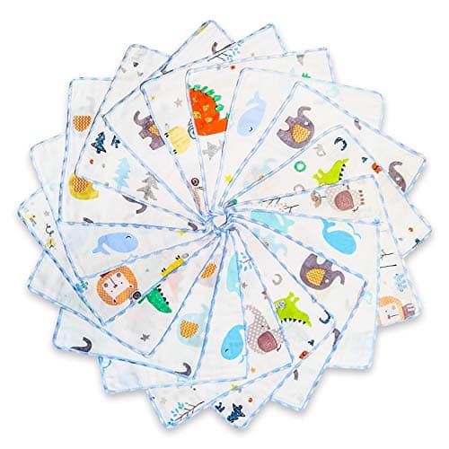 Omilion Lot de Serviettes pour Enfants en Mousseline (18 Pcs.) | Serviettes de Bain pour Bebe en Coton Naturel | Serviette de Visage Bebe | Mousseline pour Bebe Idée 22x22cm