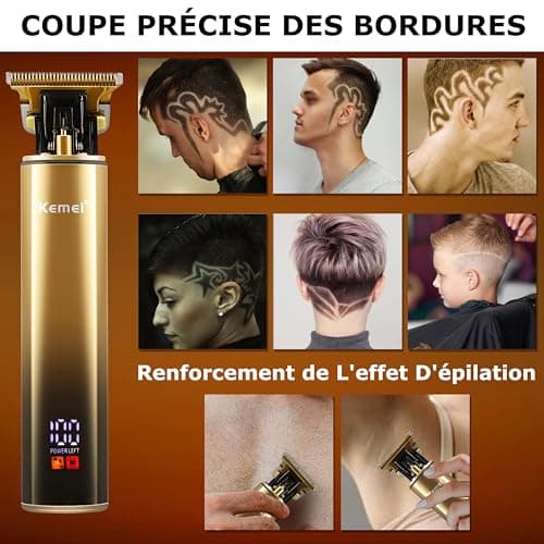 KEMEI T-Blade Tondeuse à Barbe pour Hommes et Rasoir Électrique à Foil, avec Écran LED, Kit de Coiffure Imperméable pour Barbiers/Usage Domestique, Cadeau pour Hommes