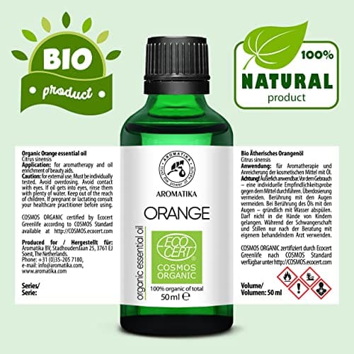 Huile d'Orange Bio 50ml - Citrus Sinensis Organic - Huile Essentielle Naturelle pour Diffuseurs d'Arômes et Bougies Parfumées - Parfum d'Ambiance - Parfum d'Agrumes - Aromathérapie