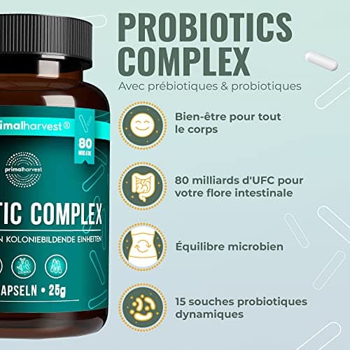 Probiotiques Primal Harvest - 30 Capsules Pour une flore intestinale saine - 15 souches de probiotique flore intestinale dynamiques pour la santé digestive.