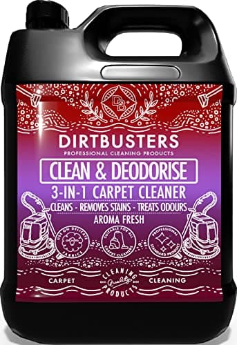 Dirtbusters Nettoyant Désodorisant Professionnel Concentré 3 en 1 pour Tapis Tissus - Neutraliseur d’Odeur, Parfum Huiles Essentielles, Shampooing des Moquette Machines Lavant par Extraction, 5L
