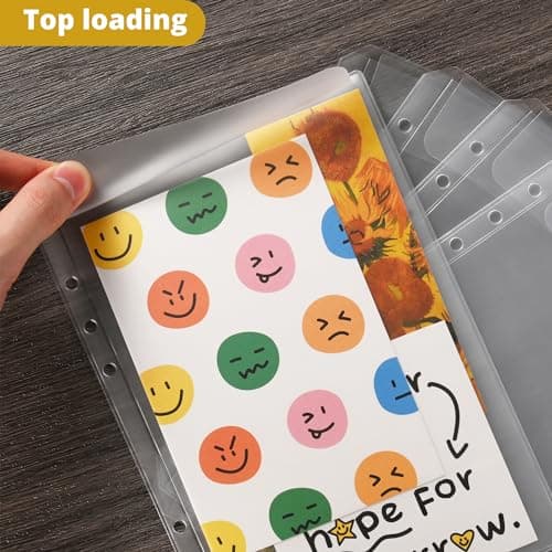 luvtree Pochette d'insertion de classeur transparent en PVC A5, enveloppe d'insertion de planification à 6 trous sans fermeture éclair, enveloppe de budget de trésorerie. 12 pièces
