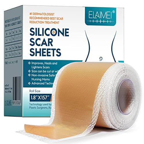 Feuilles de cicatrice en silicone (1,8 "x 120" -3M), bandes de ruban adhésif en silicone de qualité médicale pour incisions chirurgicales, césarienne, chéloïde, acné