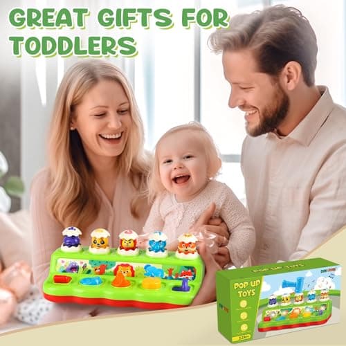 DINORUN Jouet Bebe 1 an, Jouet Montessori Pop Up avec Animaux Musique et Lumières Jeux Enfants 1 2 3 Ans Cadeau Bebe Fille Garcon 6 9 12 18 Mois