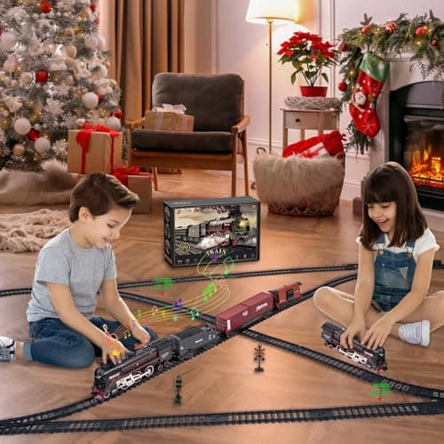 Joellfuner Jouet De Train Électrique À Vapeur, Train Electrique Enfant avec Telecommande, Locomotive à Vapeur Electrique avec la Fumée Lumineuse et Le Son, Cadeaux de Noël Anniversaire pour Enfants