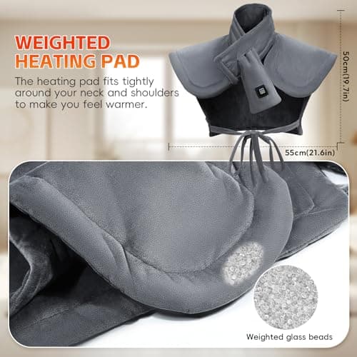 Arlierss Graphène Coussin Chauffant pour Cou et Dos avec Batterie 10000mAh, Coussin Chauffant Électrique Avec 3 Niveaux Réglage Température, Fonction D'arrêt Automatique pour Soulager la Douleur