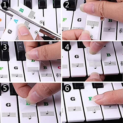 Autocollants Notes De Piano,Autocollants Colorés de Clavier de Piano Stickers pour for 88/61/54/49/37 touches Piano et Clavier Notes de Musique Transparent et Amovible pour Enfants et Débutants