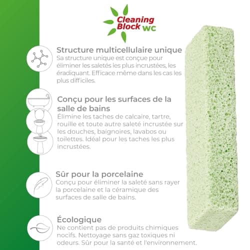 Cleaning Block WC 1008EI - Élimine efficacement les Taches de Calcaire, le Tartre et toute Saleté Incrustée sur Toilettes, Lavabos et Baignoires - 4 Barres de Nettoyage