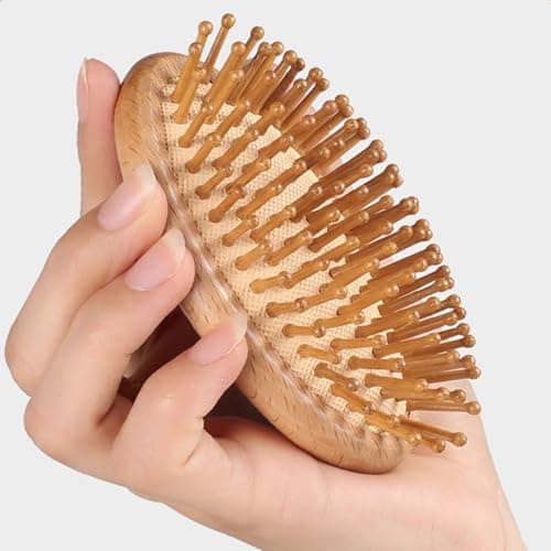 2 Pièces Peigne de Massage en Bois, Masseur de Cheveux Brosse de Cuir Chevelu, Brosse à Cuir Chevelu, Sans Poignée, Peigne Rond en Bambou pour Femmes Hommes Cheveux Raides Curl