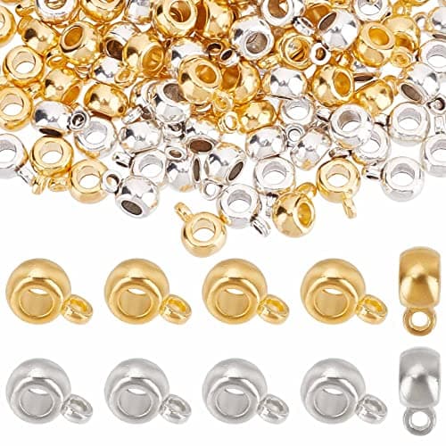 SUNNYCLUE 1 boîte 200 pièces Bélières Perles Breloques Breloques Lien Bélière Perles Européenne Grand Trou Perle Argent Entretoise Perles Métal Lâche Perle pour la Fabrication de Bijoux Femmes Adultes