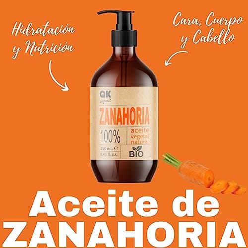 Qknatur - HUILE DE CAROTTE 250 ml - 100% Pure et Naturelle - Autobronzant naturel - Hydrate et rajeunit la peau - Répare, hydrate et nourrit les cheveux