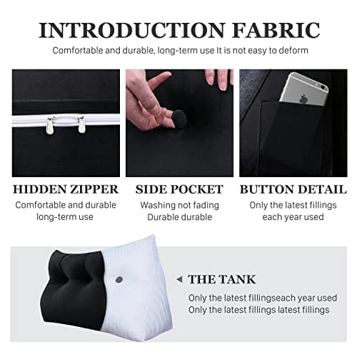 Rucener Coussin CompenséTriangulaires Coussin Dossier Canapé Oreiller de Lecture Gros Coussin de Canapé Coussin Tete de Lit A Une Variété D'utilisations Le Noir 100CM