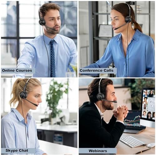 Voistek Casque mono avec microphone, prise jack 3,5 mm/2,5 mm, casque PC 2 en 1, casque filaire et antibruit et contrôle du volume pour centres d'appel, Skype, Zoom, bureau à domicile, cours en ligne