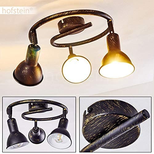 Plafonnier Polmak, plafonnier rond en métal noir/or/blanc, 3 flammes, rondelle avec spots orientables, E14, spot de plafond au design rétro/vintage, salon/chambre/couloir/cuisine, sans ampoules