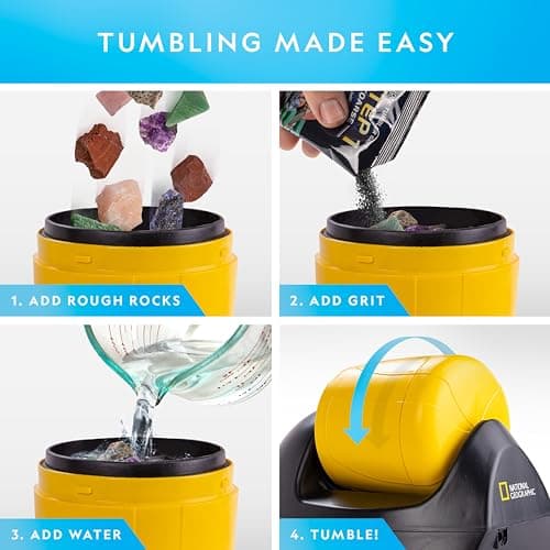 NATIONAL GEOGRAPHIC Starter Rock Tumbler Kit - Rock Polisher for Kids and Adults, Complete Rock Tumbler Kit, Durable Leak-Proof Tumbler, Rocks, Grit, and 5 Jewellery Fastenings, A Great STEM Hobby