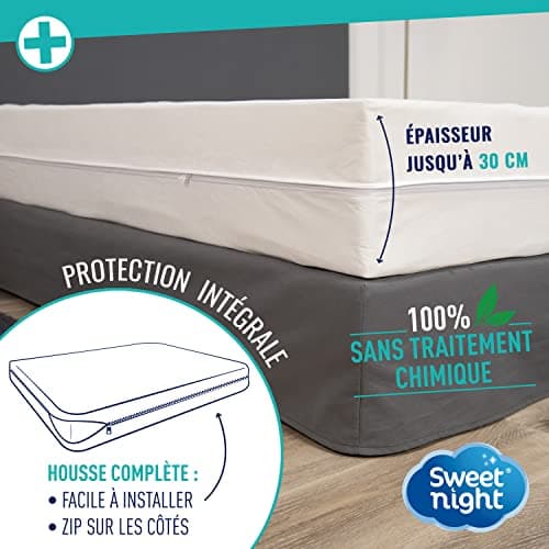SWEET NIGHT Sweetnight - Housse intégrale Matelas 90x200 cm | Anti-Punaise de lit et Anti-acariens | Rénove Matelas | Fermeture à glissière | sans Traitement Chimique | EP. jusqu'à 30 cm