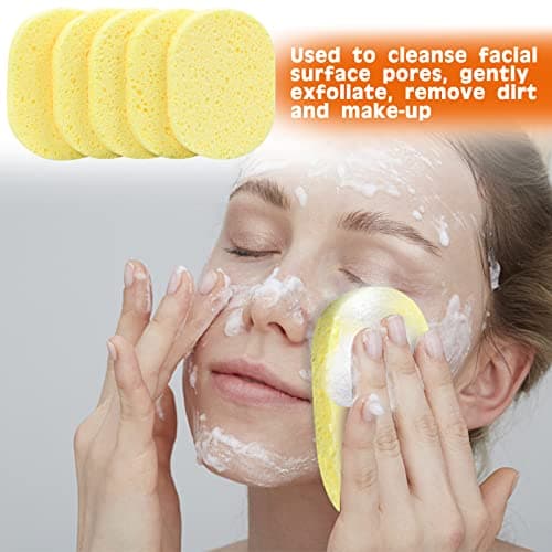 10 Pcs Éponge Visage Nettoyant, Éponge Cosmétiques en Cellulose Naturelle, Éponges Démaquillantes Réutilisable, Visage Lavage Éponges pour Masque Exfoliant Profondeur Nettoyage, Non Irritant (Jaune)