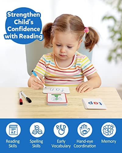Coogam Cartes de vocabulaire avec lettres magnétiques ABC, pour apprendre à écrire des mots à vue CVC, jouet éducatif, cadeau pour enfants de 3, 4, 5 ans