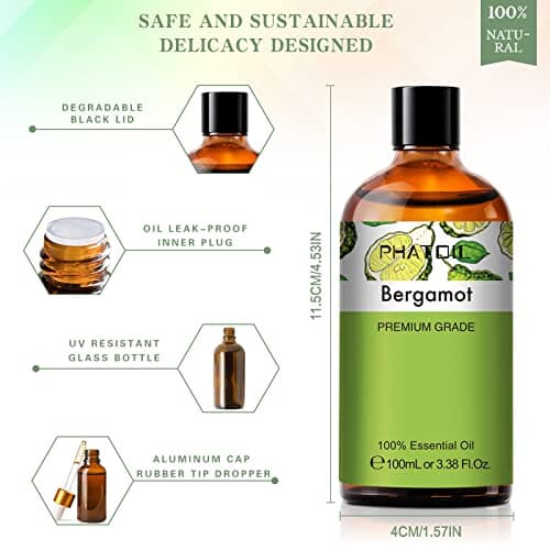 PHATOIL Huile Essentielle Bergamote 100 ML, Huile Essentielle Pure Naturelle pour Diffuseur, Huile de Bergamote pour Aromathérapie, Humidificateur
