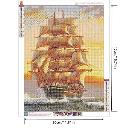 YSCOLOR Diamond Painting 5D Diamant Broderie Navire Voile Paysage À La Main Rond Diamant Peinture Paysage Couture Couture Point De Croix Décor À La Maison 30X40Cm