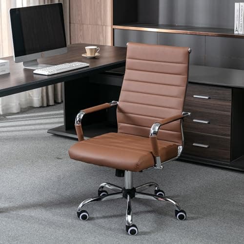 UEV Chaise de Bureau Ergonomique Kolumbus Cuir PU, Moderne avec roulettes et Accoudoirs, Hauteur Réglable, Pivotant Universel, Capacité de Poids jusqu'à 150kg, Brun