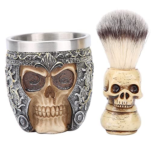 Blaireau De Rasage,Blaireau De Rasage, Ensemble De Rasage De Barbe Pour Hommes, Bol De Rasage En Acier Inoxydable, Ensemble De Brosse à Barbe à Tête De Squelette Pour le Salon De Coiffure à la Maison