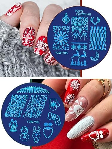 EBANKU 10 Pièces Nail Art Stamping Plaques, Plaque Stamping Nail Art Flocon De Neige Bonhomme De Neige Plaques d'Estampage d'Ongles pour Femme Filles Nail Décoration(B)