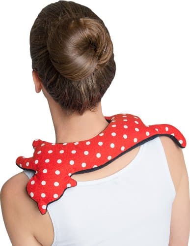 LESCHI Coussin chauffant - Bouillotte micro-ondes - Animal : chat rouge à pois - Bouillotte graines de blé bio souple - Idéal pour se réchauffer en hiver et tensions au niveau cou, épaules, nuque