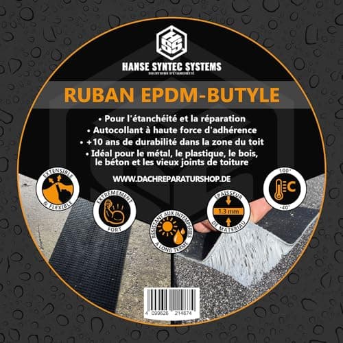 HSS® Butyle Bande EPDM renforcée (10cm x 5m), Bande d'étanchéité, ruban adhésif étanche, extra fort, Ruban Butyle, résistant au vieillissement, à la corrosion et aux UV