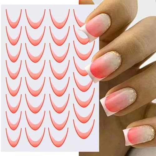 Calkkrer Lot de 6 autocollants colorés pour ongles French Line - Gradient - 3D - Accessoires de design d'ongles - Bandes - Accessoires de nail art