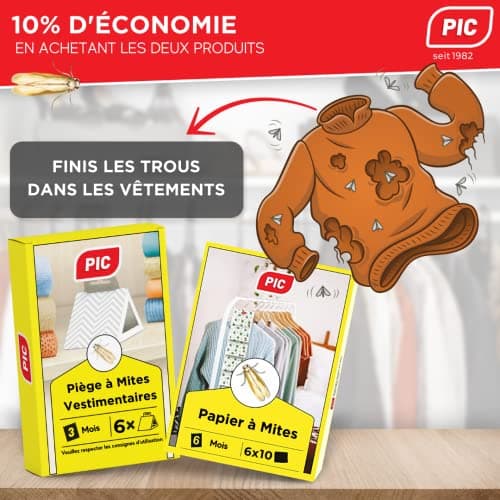 PIC Piège Produit Anti Mites Textiles Paquet de Trois 3x2 pièces - approprié pour la Protection de Tous Les vêtements dans l'armoire et en Stockage alternative à spray anti mites textiles