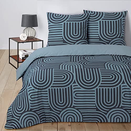 Vision - Parure Housse de Couette Marcel - Housse de Couette 240x220cm avec 2 taies Assorties 65x65cm - 100% Coton