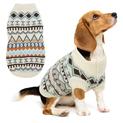 Hjumarayan Pull Chien Petite Taille - Pull pour Chien Stretch Sweat Chien avec Col Rond, Finition Bord Côtes, Pull-Overs Chaud pour Chiens Pull Polaire Chien pour Automne Hiver (Beige L)
