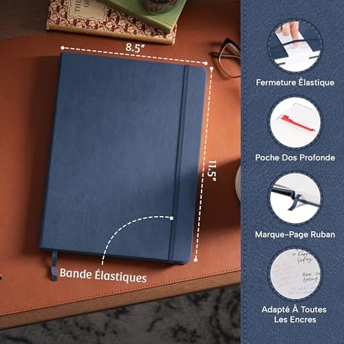 Beechmore Books Carnet de Notes Lignées - XL A4 Bleu Marine Journal Couverture Rigide Premium Cuir Vegan, Papier Ligné Crème Épais 120 g/m2, Boîte Cadeau, pour Écrivain, Journaliste, Réunion, Étudiant