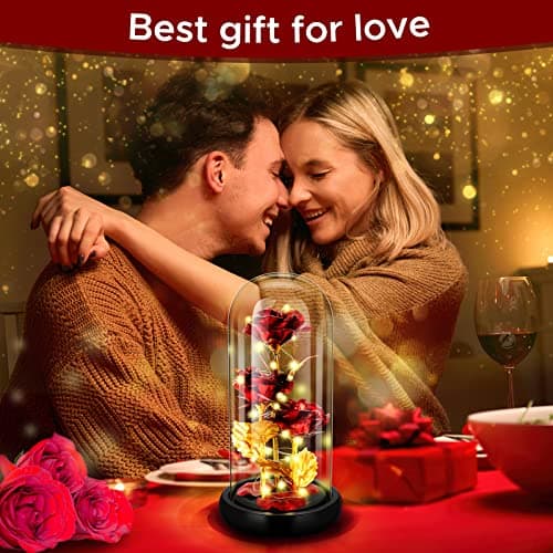 Rose Eternelle, Cadeau Saint Valentin Femme, Rose Eternelle avec LED Dans un Dôme en Verre, Cadeaux pour les Femmes,Maman, Grand-mère,Amie