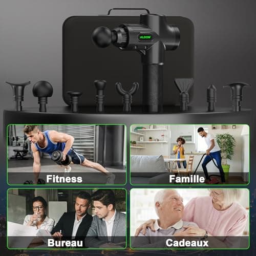 Pistolet de Massage Musculaire ALDOM Appareil de Massage Masseur de Muscle Profond Avec 30 Niveaux Réglables 8 Têtes de Massage et l'Écran LCD Soulager Douleurs et Raideurs