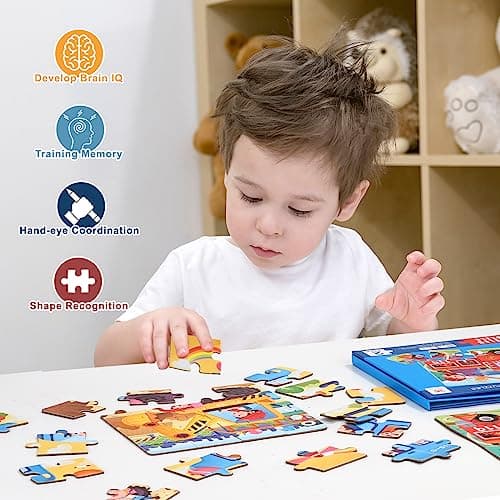 Jouet Puzzle en Magnétique pour Enfant, Montessori Puzzle en Bois de Véhicules Livre de Puzzle Assorti Jouet Éducatifs Apprentissage Cadeau pour Fille Garçon 3 4 5 Ans (Transport)