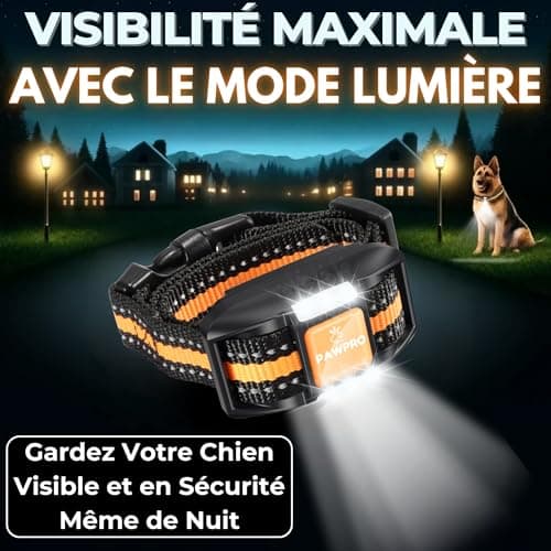 PAWPRO Collier de Dressage, Portée de 3km, Mode Lumière Nocturne, Guide de Dressage Inclus, 124 Niveaux d’Entraînement, BIP Vibration Choc, Adapté à Tous Les Chiens, Étanche Rechargeable, Marque FR