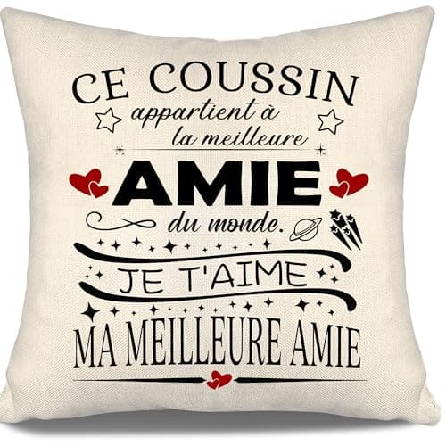 Ce Coussin Appartient à la Meilleure Amie du Monde Housse de Coussin pour Amie Anniversaire Cadeau de Noël Cadeau d'amitié Housse de Coussin pour Femme(Amie-a)
