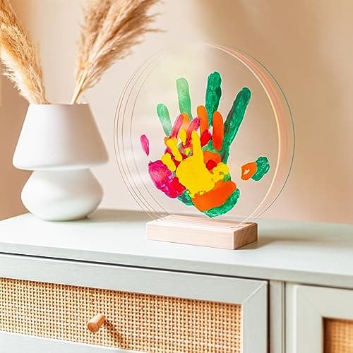Patrocle Empreintes de Bonheur - Kit Empreinte Famille de 4 Peps - Coffret Naissance - Empreintes mains et pieds - Fête des Mères - Support bois - Made in France - 4 plexiglas